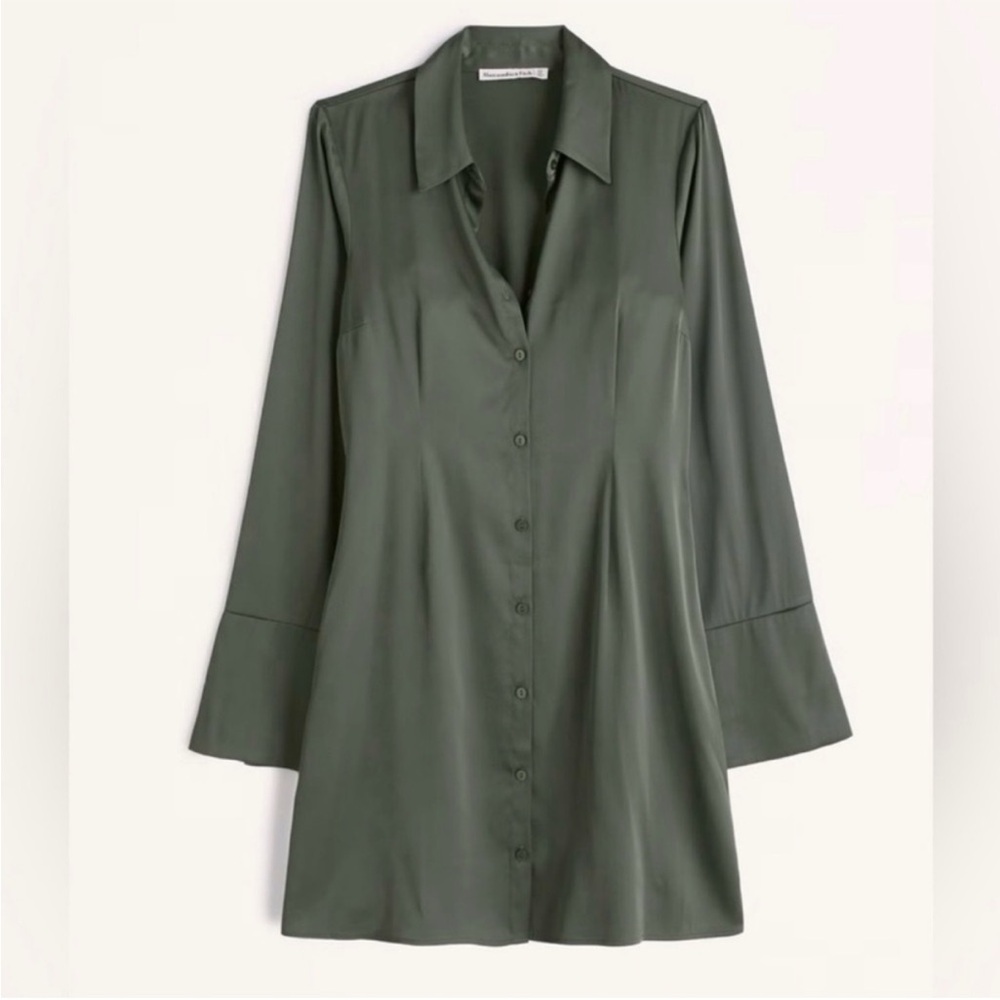Abercrombie Long-Sleeve Satin Shirt Dress